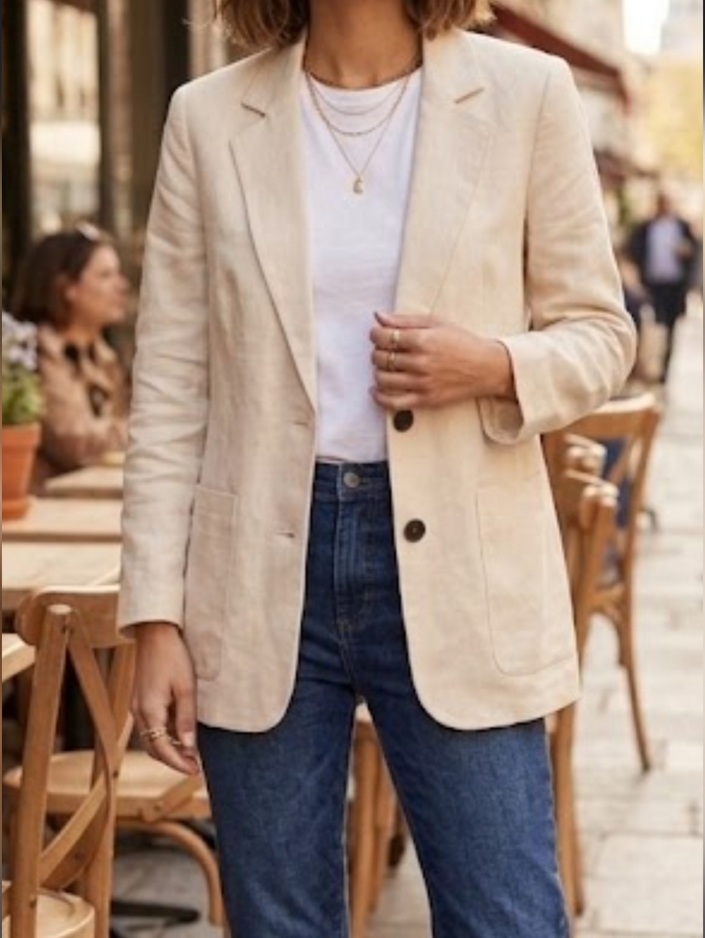 7 For All Mankind Blazer Sand Yellow Linen Blend Relaxed Size XS, NWT